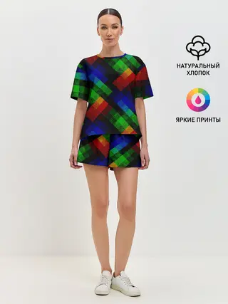 Женская пижама с шортами / Разноцветный мраморный узор