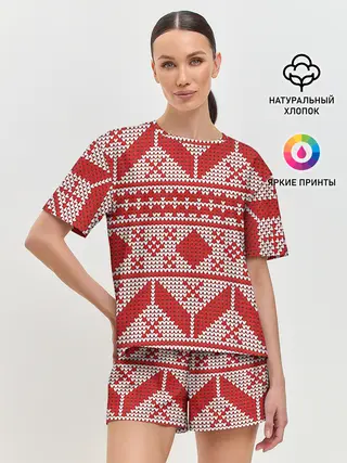 Женская пижама с шортами / Вязаный рисунок