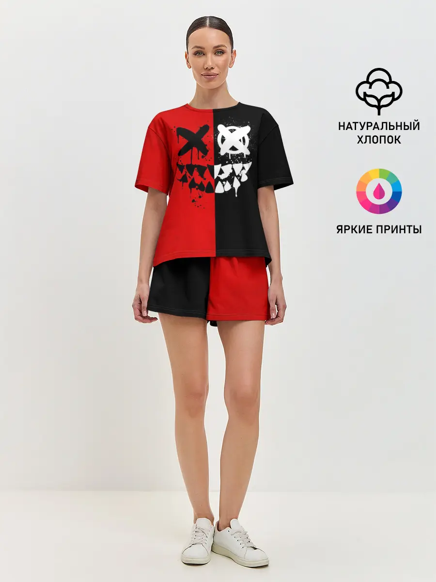 Женская пижама с шортами / Smail Black and red
