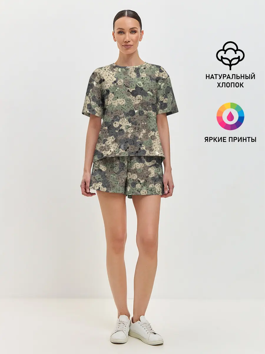 Женская пижама с шортами / Эмодзи камуфляж