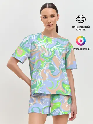 Женская пижама с шортами / Разноцветные разводы красок