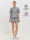 Женская пижама с шортами / Черно-белый полосатый тигровый