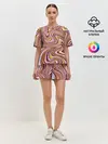 Женская пижама с шортами / Красно-золотые разводы красок паттерн