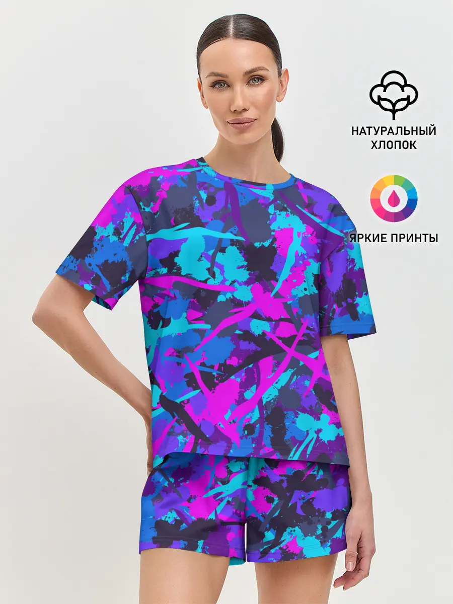 Женская пижама с шортами / Неоновые кляксы