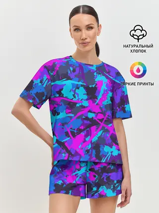 Женская пижама с шортами / Неоновые кляксы
