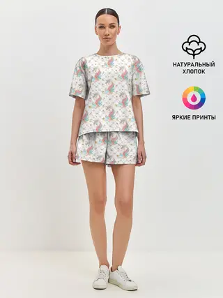 Женская пижама с шортами / Единороги паттерном