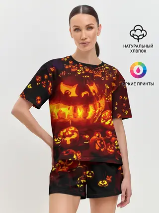 Женская пижама с шортами / Тыквы на Хэллоуин