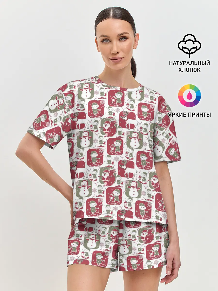 Женская пижама с шортами / Санта везёт подарки