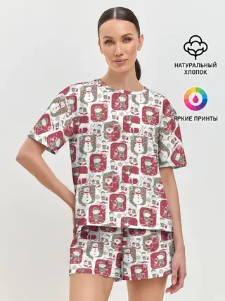 Женская пижама с шортами / Санта везёт подарки