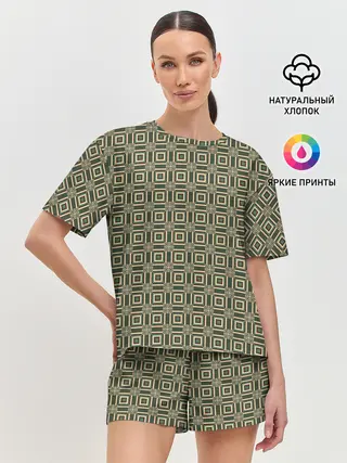 Женская пижама с шортами / Абстракция из зеленых квадратов
