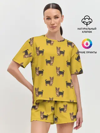 Женская пижама с шортами / Йоркширский терьер паттерн