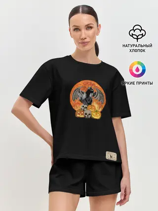 Женская пижама с шортами / Хэллоуинская кошка