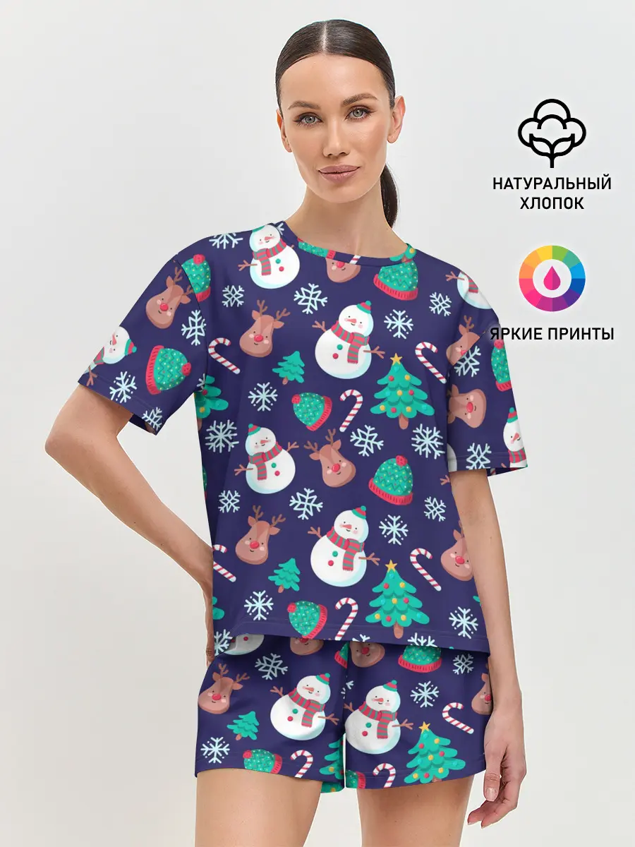 Женская пижама с шортами / Рождественский Паттерн!