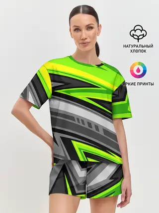 Женская пижама с шортами / Зеленые линии