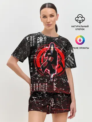 Женская пижама с шортами / ИТАЧИ УЧИХА ИЕРОГЛИФЫ гранж