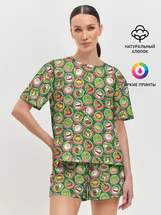 Женская пижама с шортами / Новогодние Персонажи