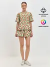 Женская пижама с шортами / Тигрята, еловые ветки и желуди