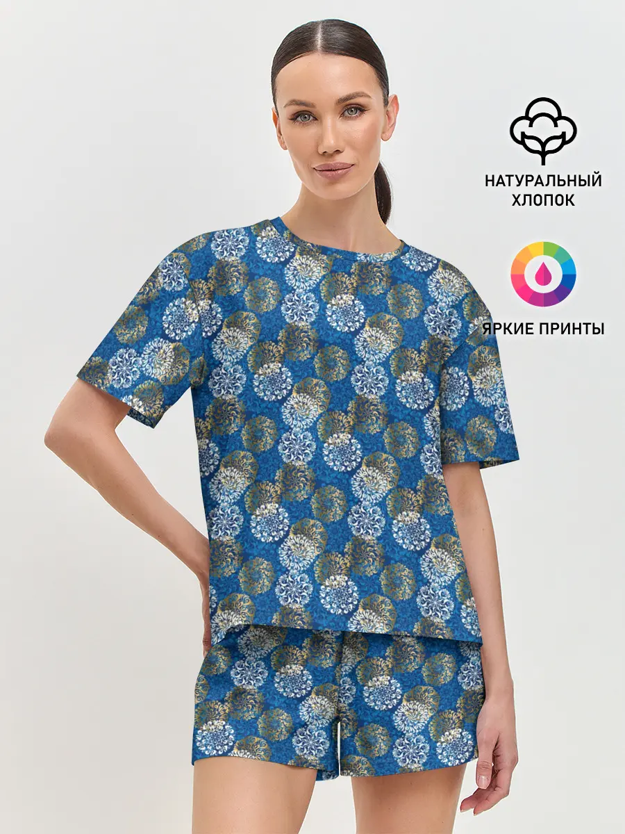 Женская пижама с шортами / Разноцветные Новогодние Узоры