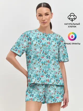 Женская пижама с шортами / Зимний Лесной Пейзаж