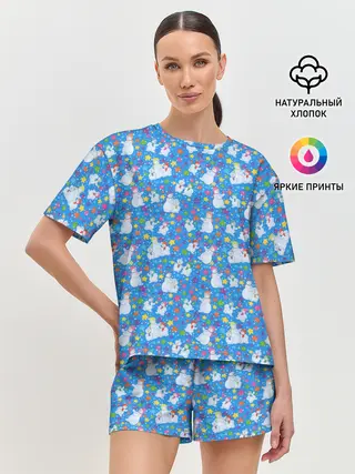 Женская пижама с шортами / Снеговики и Звёздочки