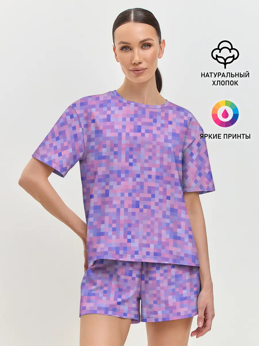 Женская пижама с шортами / Сиреневая пиксельная абстракция