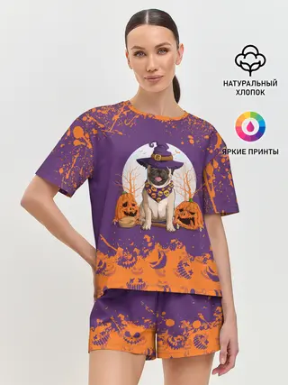 Женская пижама с шортами / МОПС НА ХЭЛЛОУИН