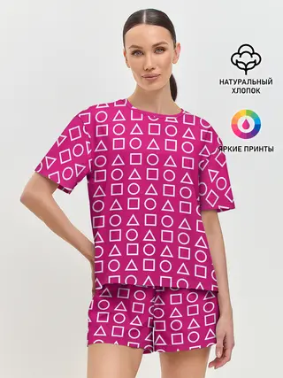 Женская пижама с шортами / ИГРА В КАЛЬМАРА ПАТТЕРН ФИГУРЫ СТРАЖЕЙ