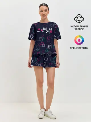 Женская пижама с шортами / ЛОГОТИП | ИГРА В КАЛЬМАРА