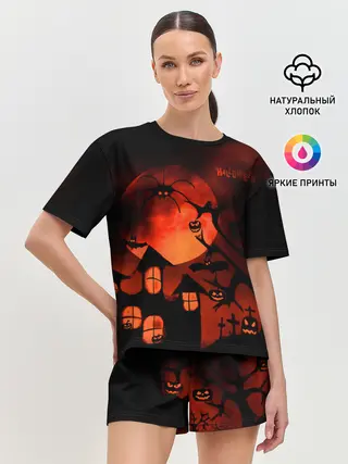 Женская пижама с шортами / Красная луна на Хэллоуин
