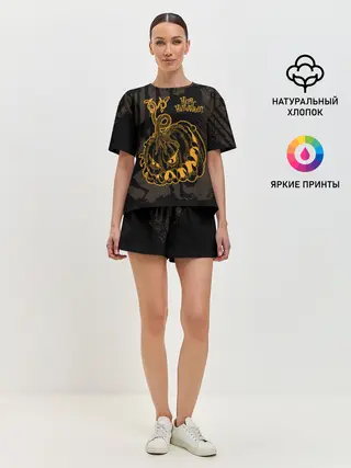 Женская пижама с шортами / Зубастая тыква на Хэллоуин