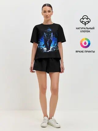 Женская пижама с шортами / Черная пантера пятна краски