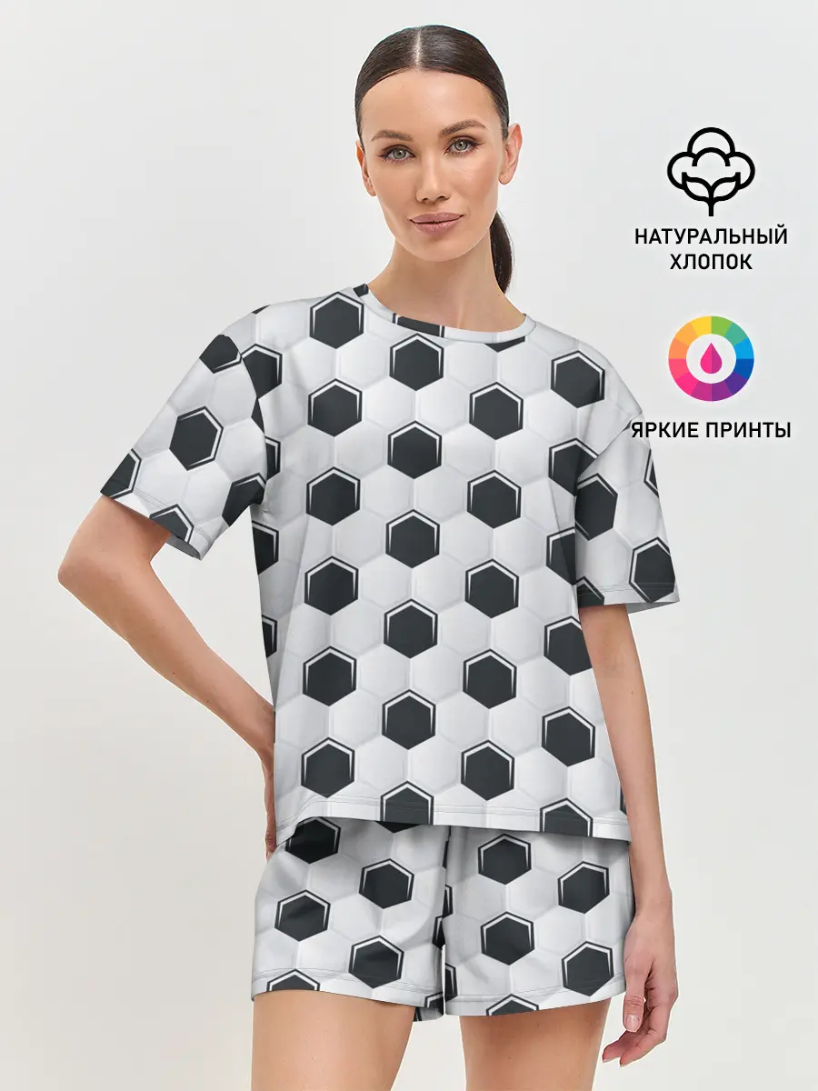Женская пижама с шортами / Текстура футбольного мяча