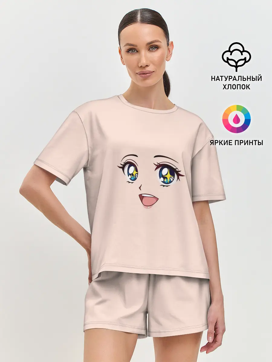 Женская пижама с шортами / милое аниме лицо