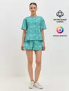 Женская пижама с шортами / Хохломские узоры. Бирюза.
