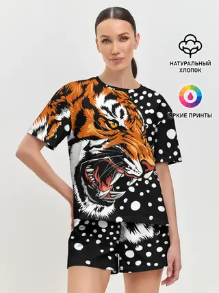 Женская пижама с шортами / Амурский тигр и снегопад