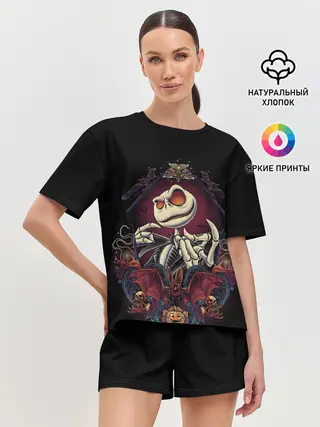 Женская пижама с шортами / Скелет Хэллоуин