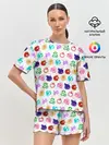 Женская пижама с шортами / 7 СМЕРТНЫХ ГРЕХОВ ЦВЕТНОЙ ПАТТЕРН СИМВОЛЫ