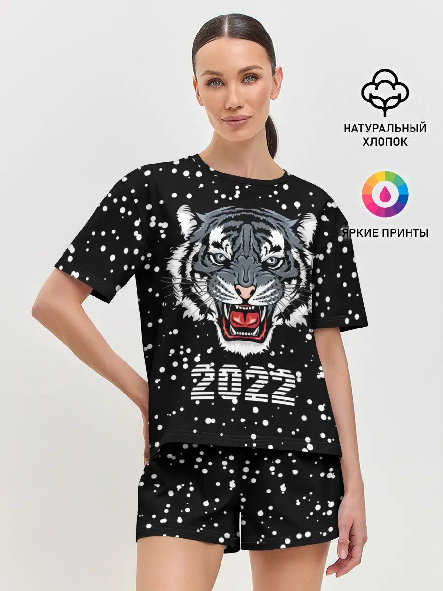 Женская пижама с шортами / Черный водяной тигр 2022