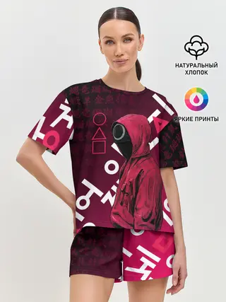 Женская пижама с шортами / ИГРА В КАЛЬМА, УЗОР ИЕРОГЛИФЫ