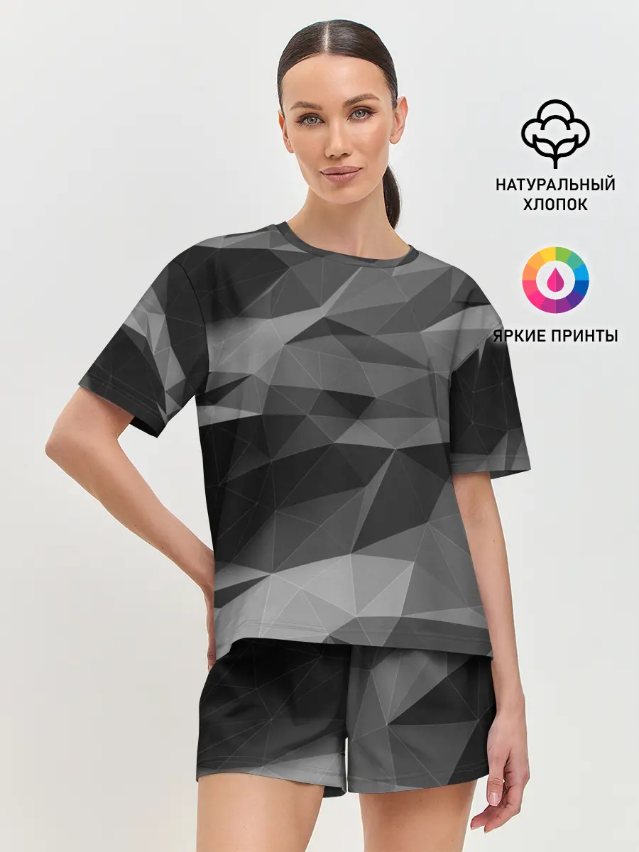 Женская пижама с шортами / gray abstraction серая абстракция