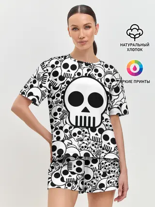 Женская пижама с шортами / черепа чб