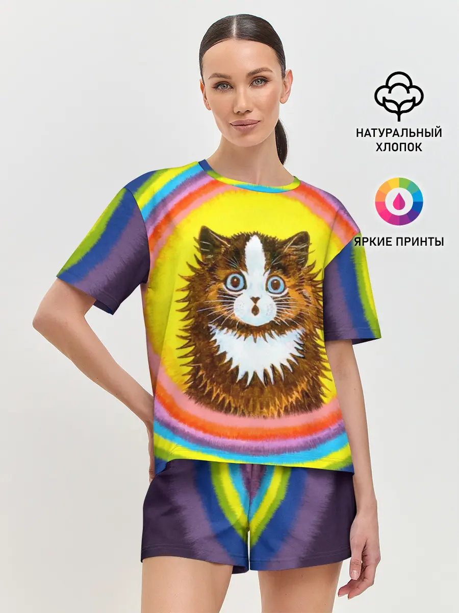 Женская пижама с шортами / Радужный кот Луиса Уэйна