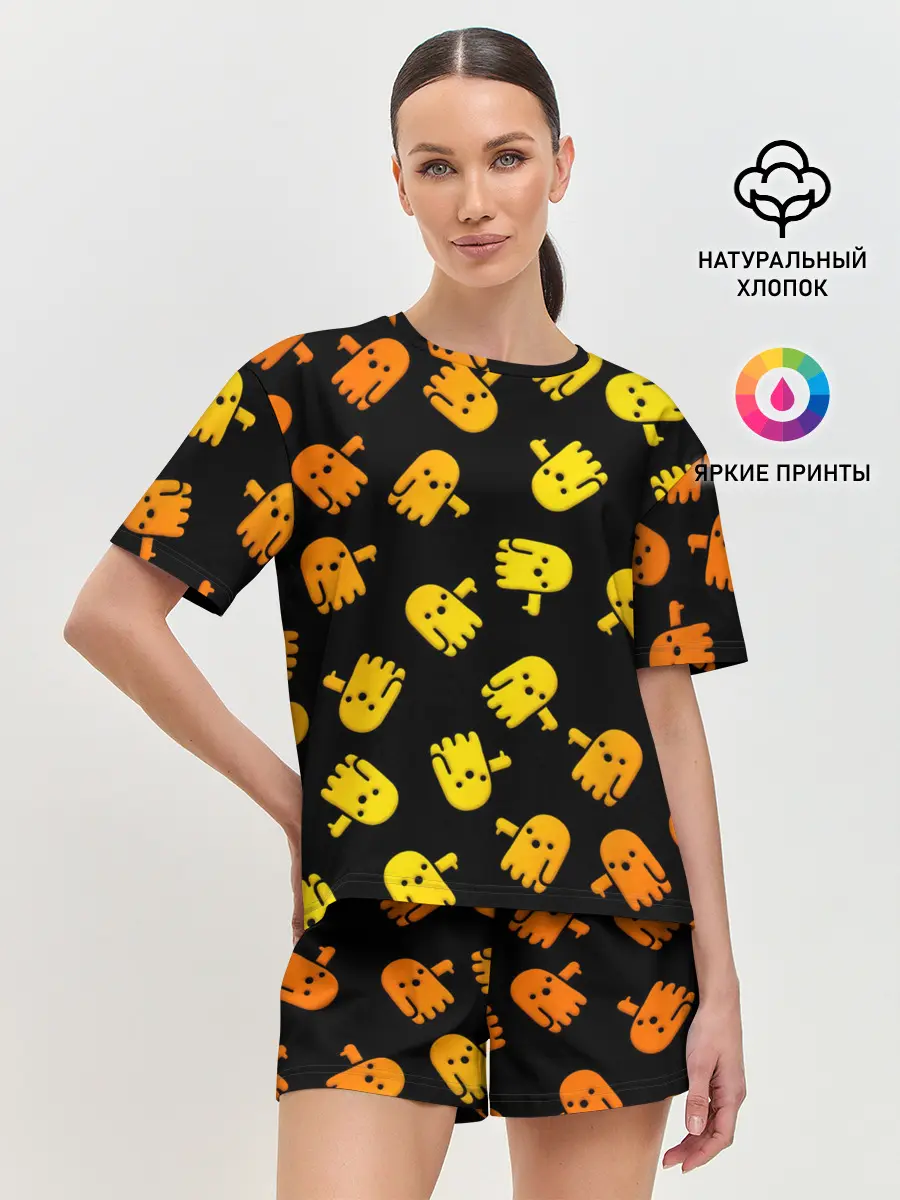 Женская пижама с шортами / BOO! ПРИЗРАК, ПРИВЕДЕНИЕ ХЕЛЛОУИН ОРАНЖЕВЫЙ