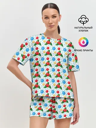 Женская пижама с шортами / Новогодняя Символика