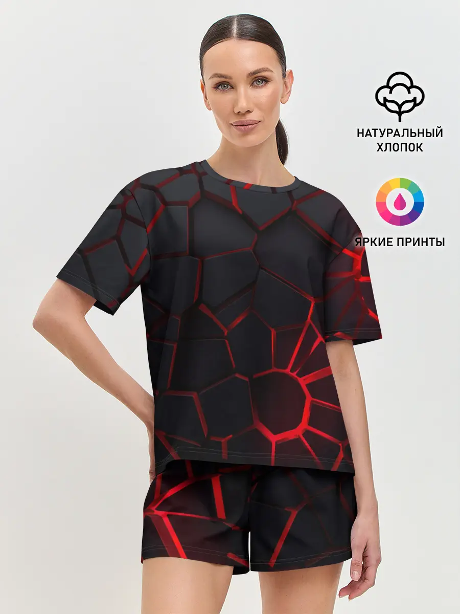 Женская пижама с шортами / Адские 3D плиты | 3Д геометрия плиты