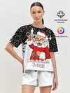 Женская пижама с шортами / Тигр в шубе Санта Клауса
