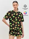 Женская пижама с шортами / Олени, елки и карамель