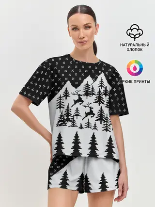 Женская пижама с шортами / Северные Олени в Горах