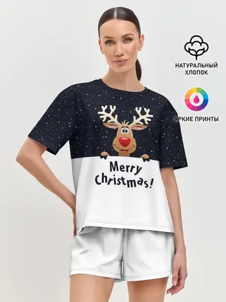 Женская пижама с шортами / Новогодний Оленёнок Рудольф