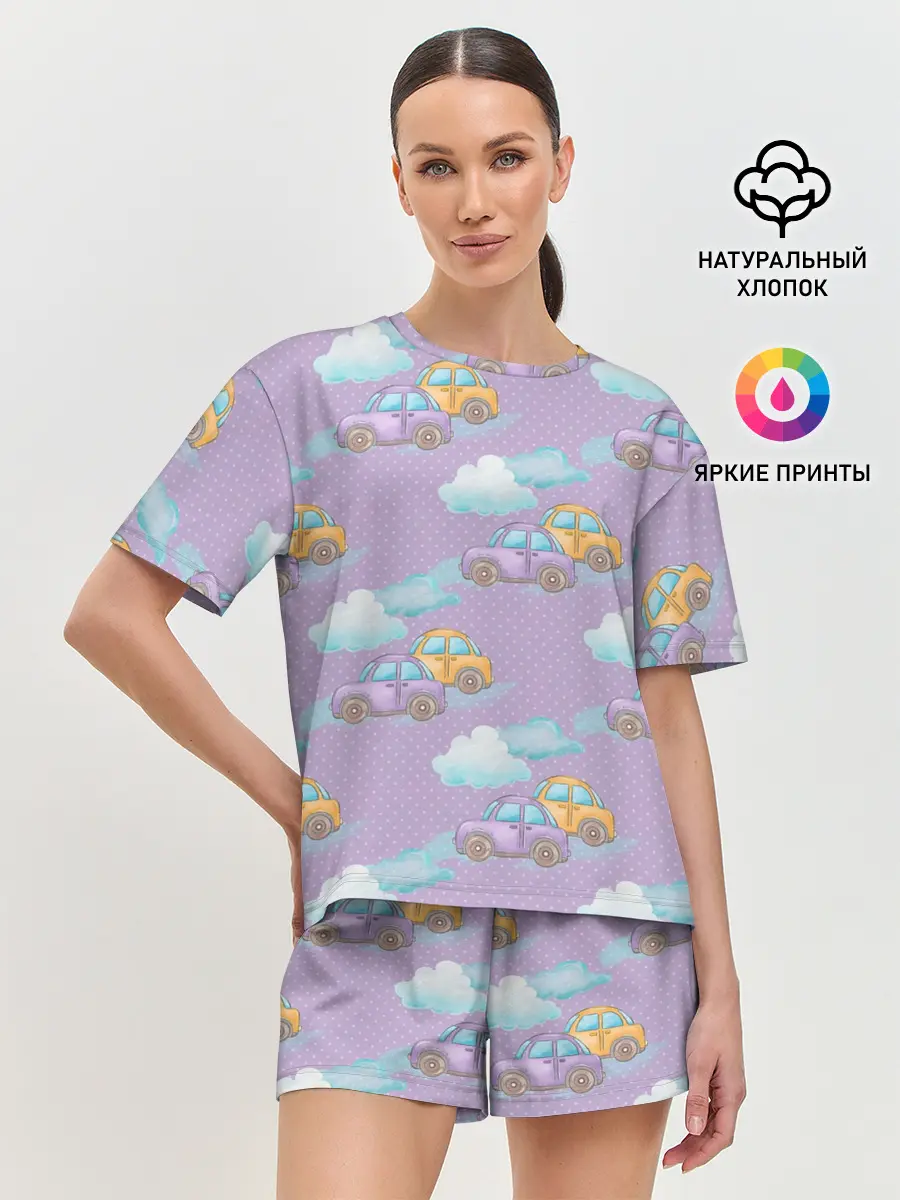 Женская пижама с шортами / детские машинки